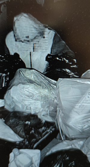 Zdjęcie z kamery monitoringu przedstawia podejrzanego w momencie podpalenia.