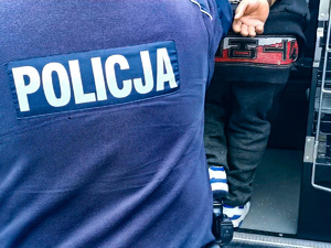 Zdjęcie przedstawia sytuację, gdy zatrzymany wsiada do radiowozu.